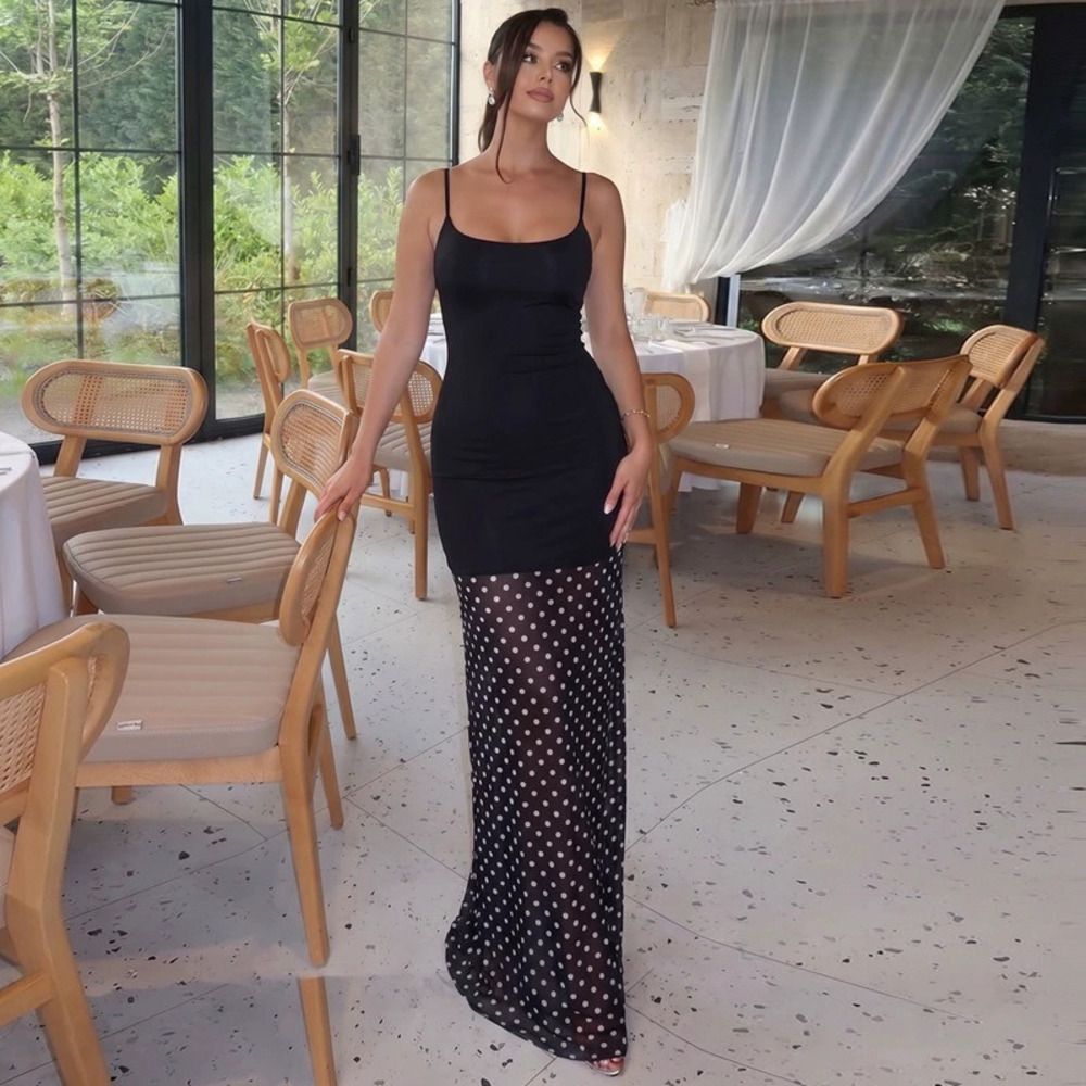 Zara Summer Polka Dot Print Backless Off Shoulder Bodycon Spaghetti Strap Dress